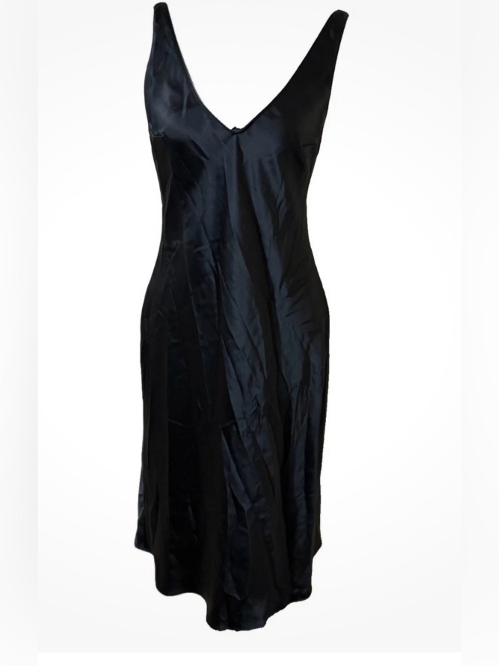 Victoria's Secret SoSleek Black Satin V-Neck Maxi Slip Dress Size Small